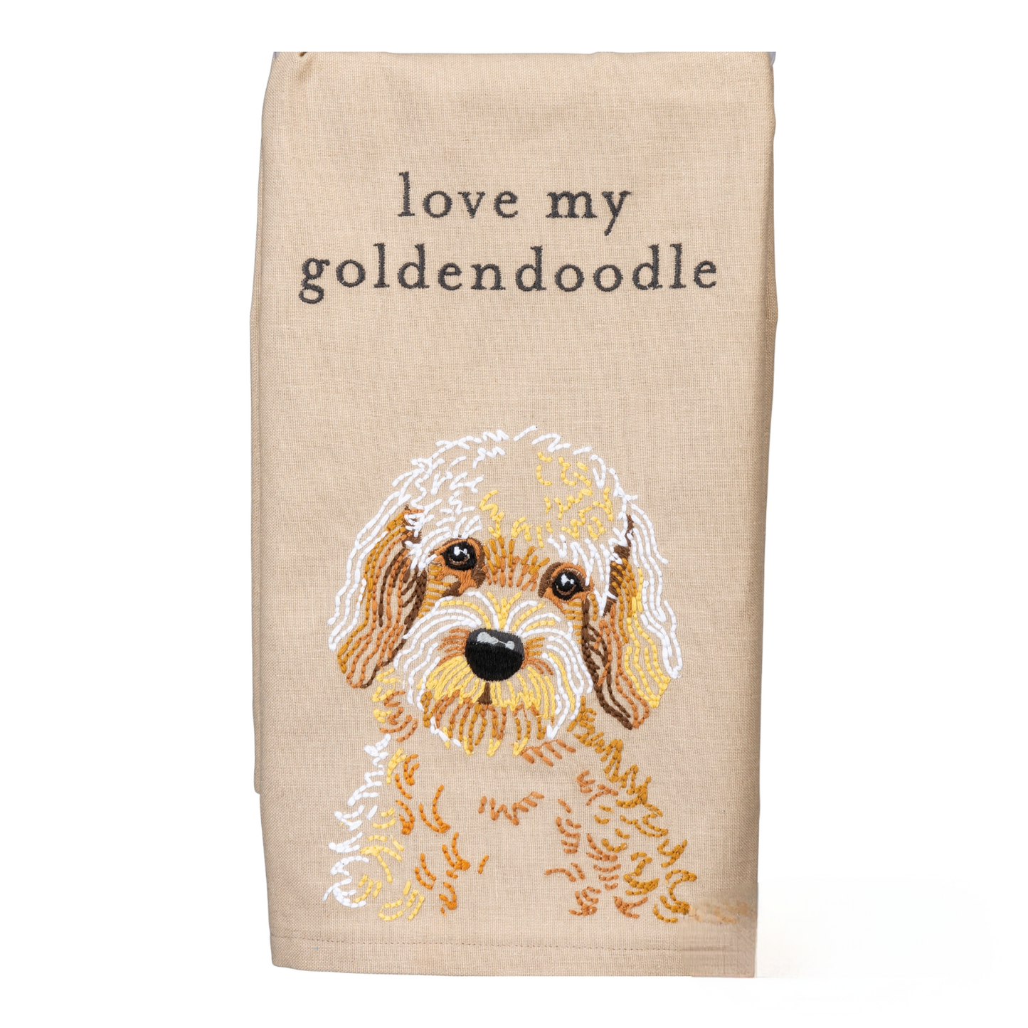 "Love My Goldendoodle" - Dog themed embroidered Kitchen Towel.