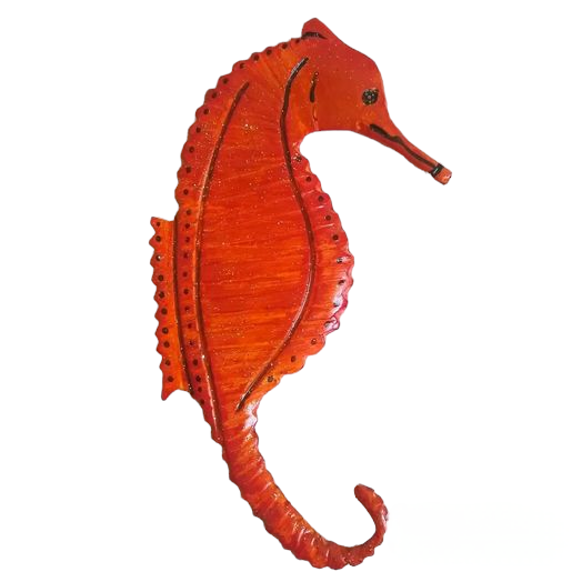 Wood carved Seahorse - Orange