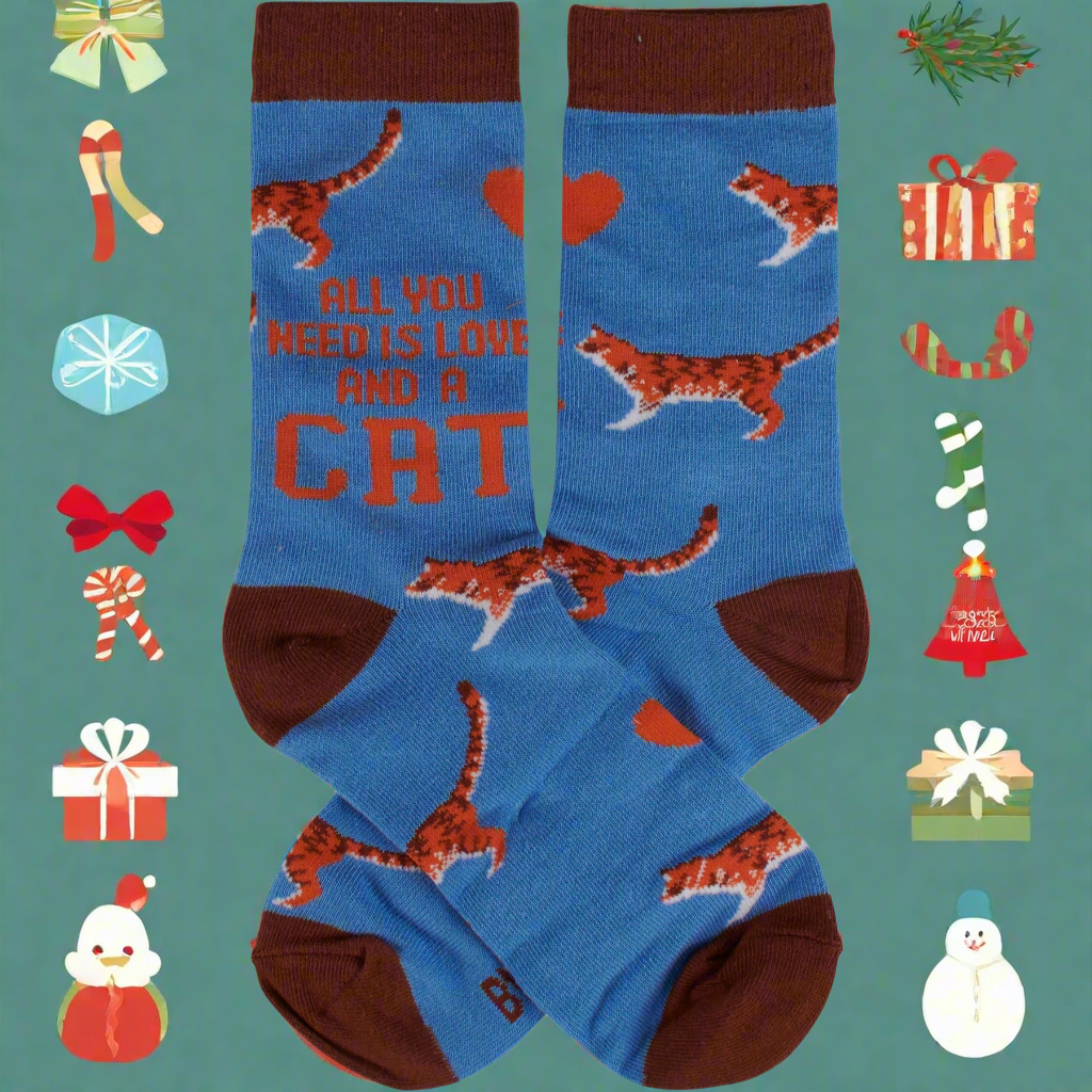 Cat themed socks - "All You Need Is Love And A Cat"