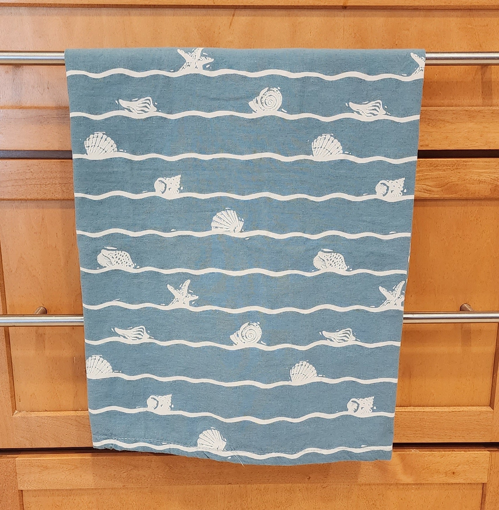 Seahorse And Coral Coastal - Waffle Weave Embroidered Kitchen