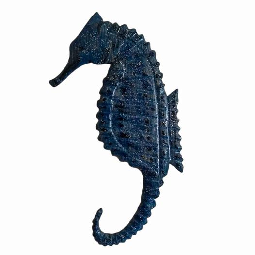Wood carved Seahorse - Blue