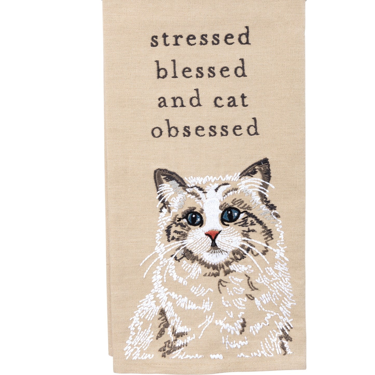 Cat themed kitchen towel - "stressed blessed and cat obsessed" - PRE- ORDER
