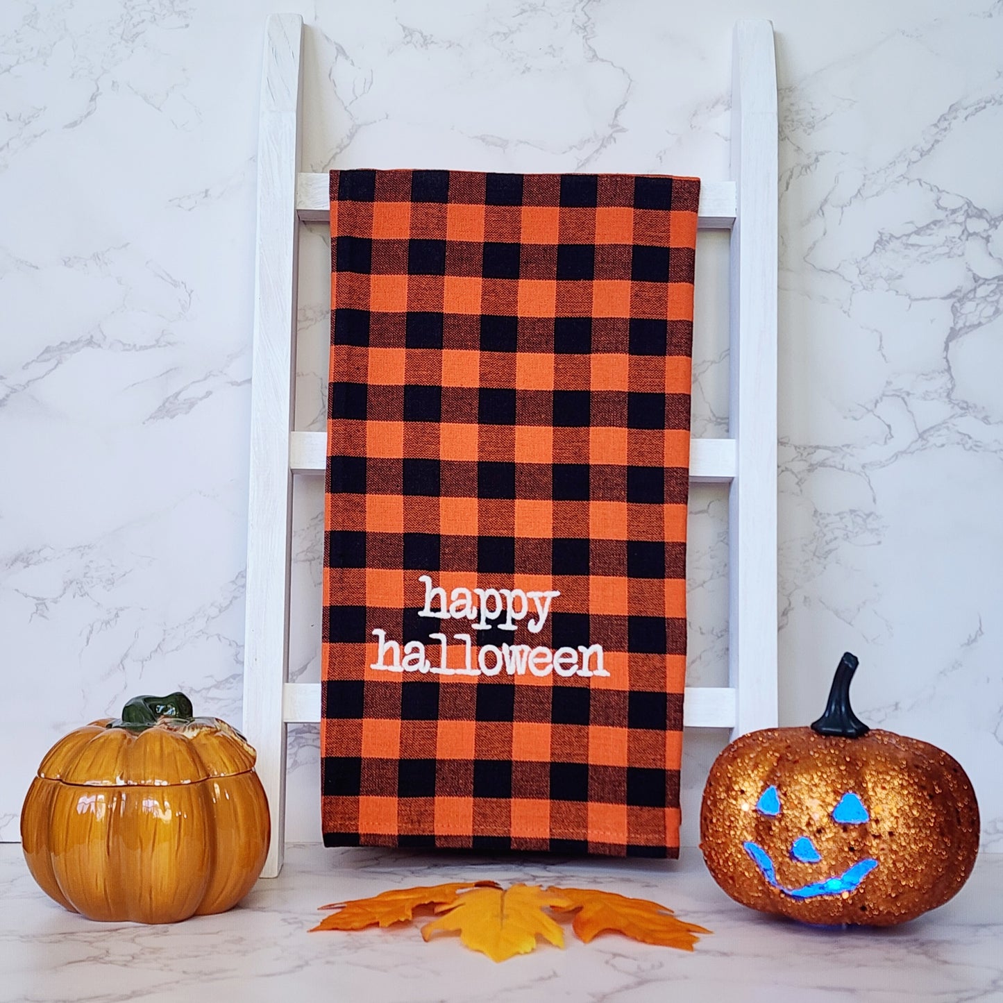 "Happy Halloween" - Buffalo Check Kitchen Towel