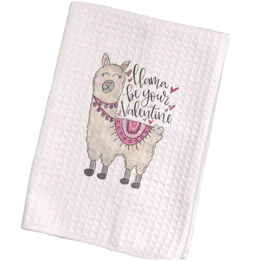 "Llama be your Valentine" - Valentine's Waffle Weave Kitchen Towel