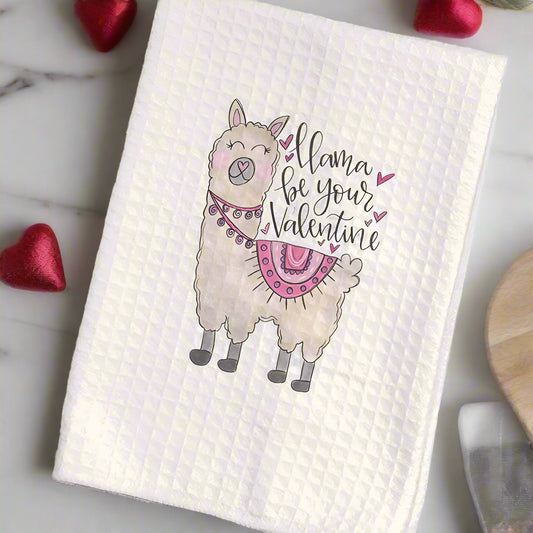 "Llama be your Valentine" - Valentine's Waffle Weave Kitchen Towel