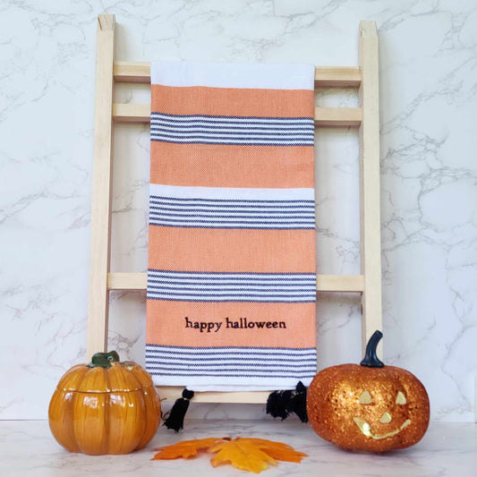 "Happy Halloween" - Striped Kitchen Towel