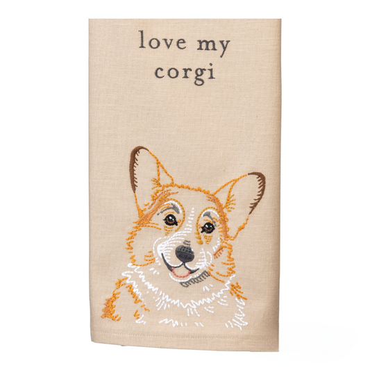 "Love My Corgi" - Dog themed embroidered Kitchen Towel