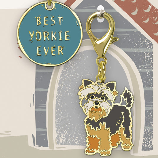 "Best Yorkie Ever" Charm Set - Owner keychain, pet charm