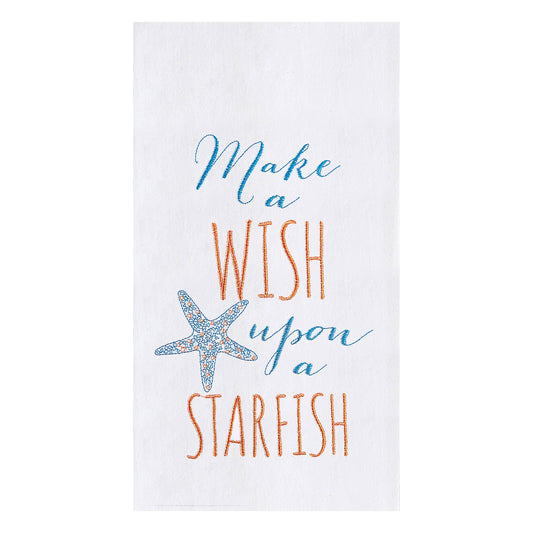 "Make a Wish upon a Starfish" - Flour Sack Embroidered Kitchen Towel