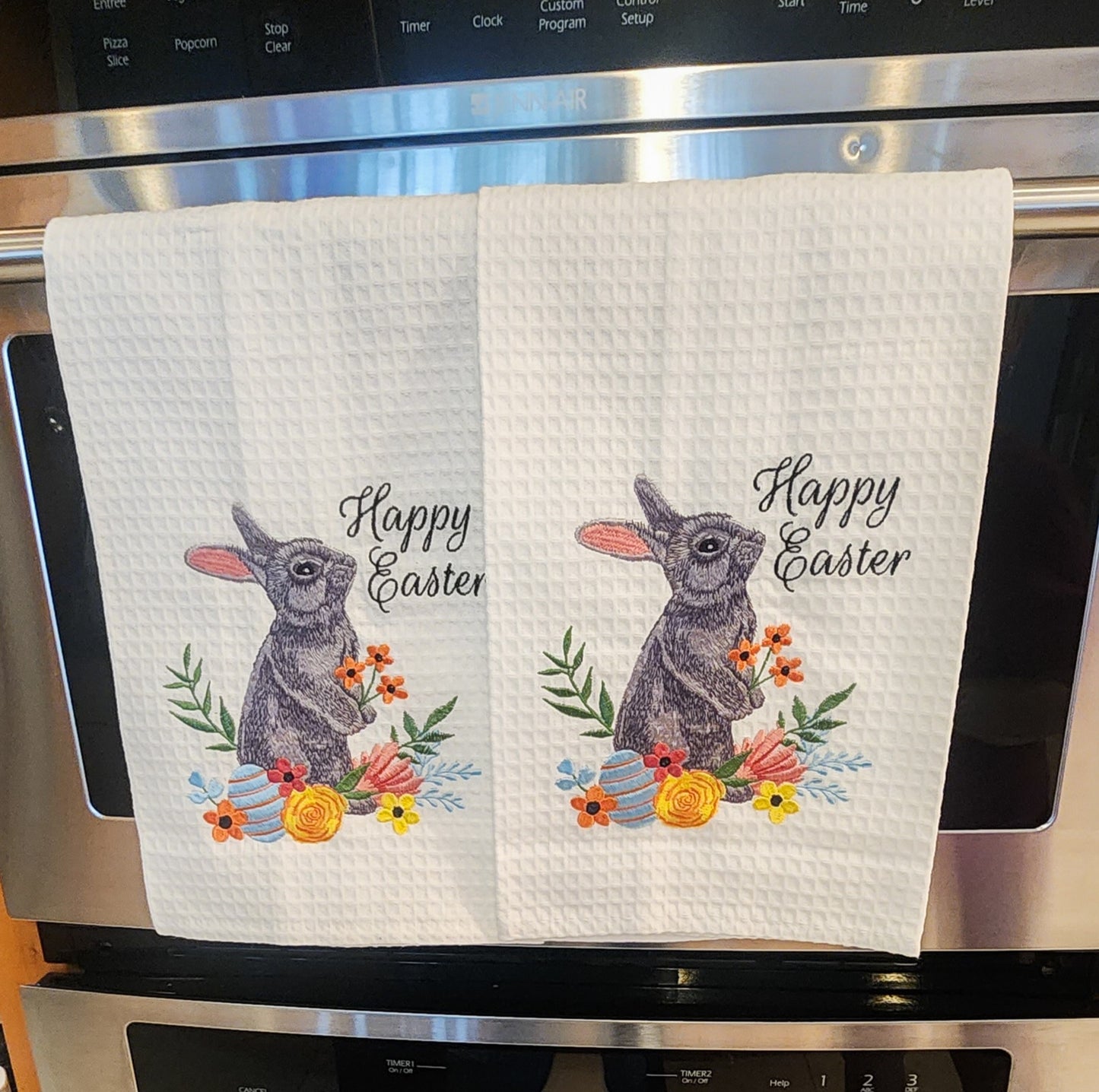 "Happy Easter" -  Waffle Weave Embroidered Easter Bunny Kitchen Towel