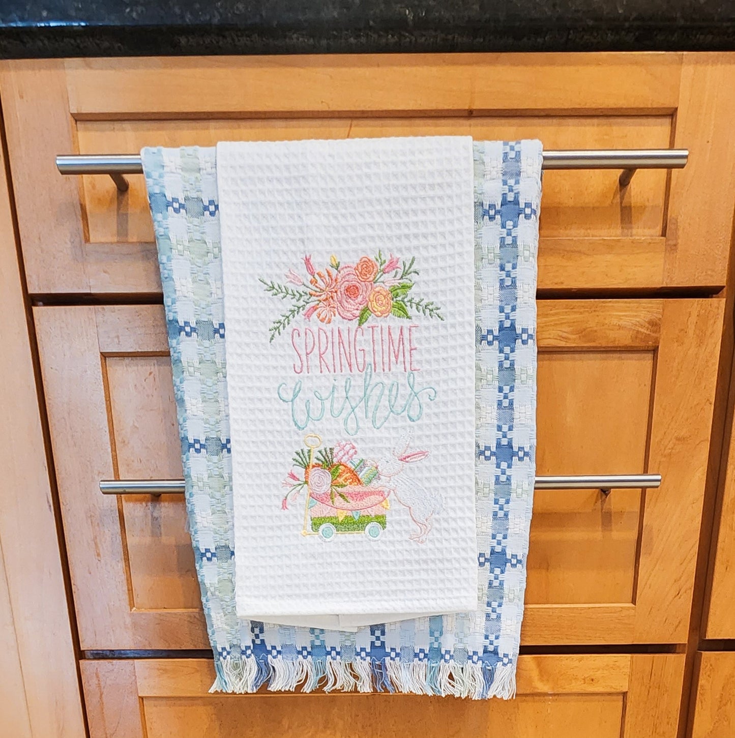 "Spring Time Wishes" - Spring Waffle Weaved Embroidered Kitchen Towel
