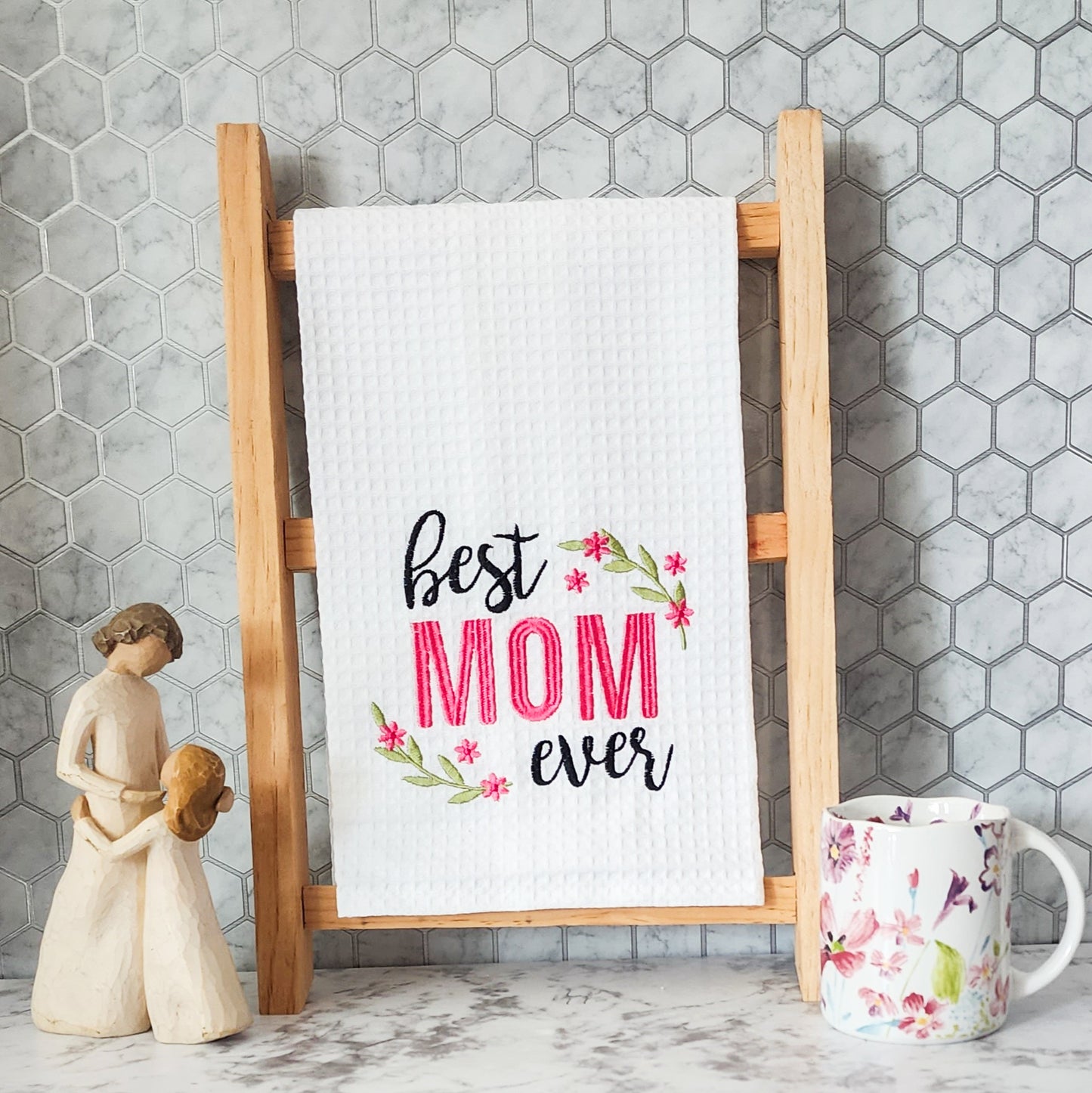 Personalized Waffle Weave Kitchen Towels - Precious Moments Floral