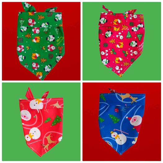 "Merry Christmas" - Set of 4 Dog  Bandanas