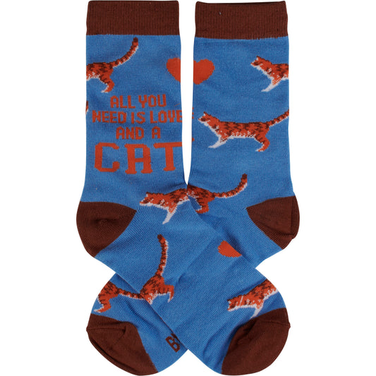 Cat themed socks - "All You Need Is Love And A Cat"