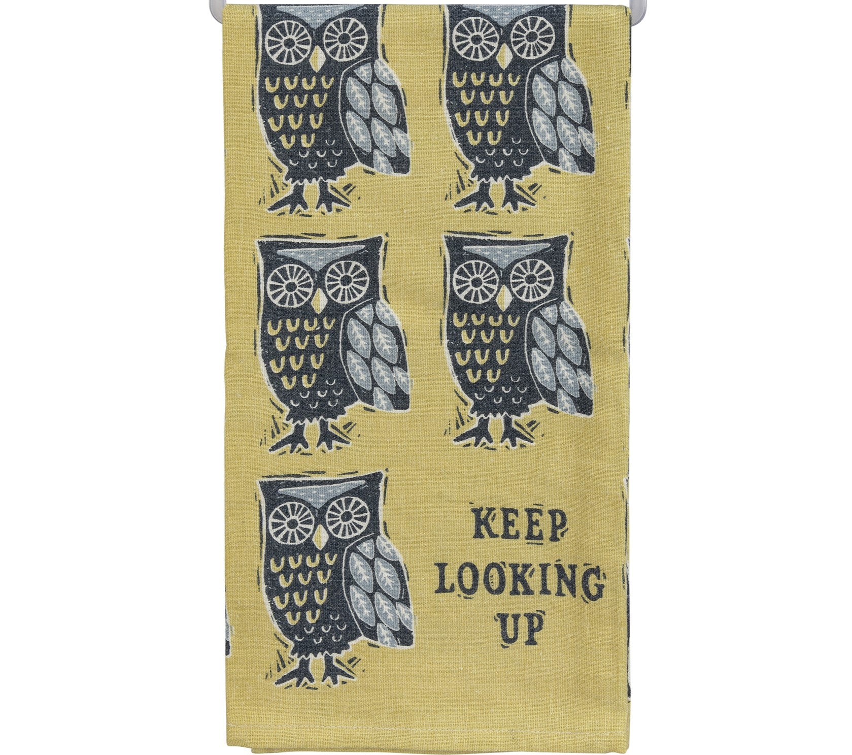GATHER TOGETHER KITCHEN TOWELS (2) OWL WHITE BLUE RUST YELLOW 100% COTTON  NWT