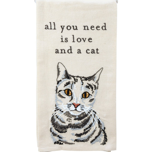 Cat themed Kitchen towel - "All You Need Is Love And A Cat" - PRE - ORDER