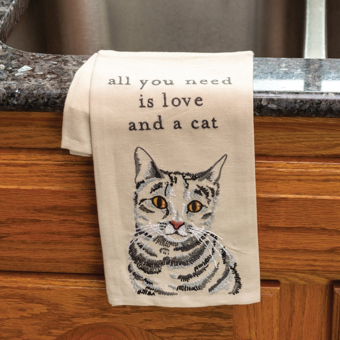 Cat themed Kitchen towel - "All You Need Is Love And A Cat" - PRE - ORDER